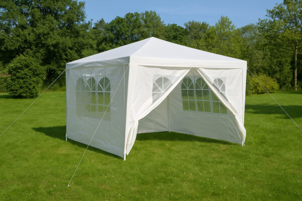 Pavilion gradina cu 4 pereti si ferestre, structura metalica, 300x400x250 cm, alb - imagine 2