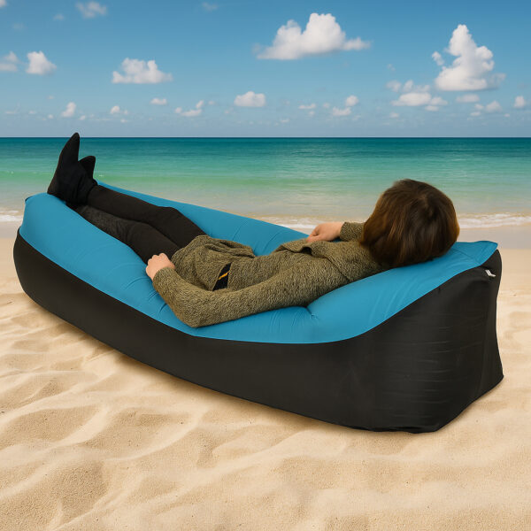 Saltea gonflabila pentru plaja cu pliere rapida, maxim 180kg, 180x70x50 cm, albastru si negru - imagine 7