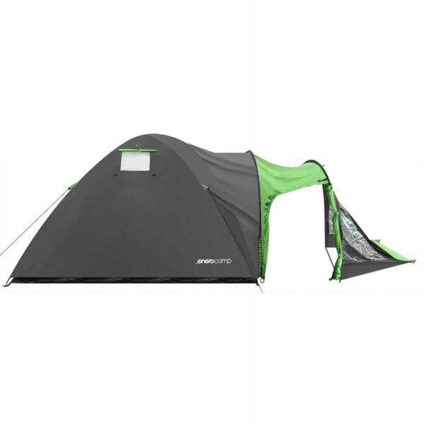 Cort camping 4 persoane cu antreu, impermeabil 3000 mm, 450x210x150 cm, negru si verde - imagine 2