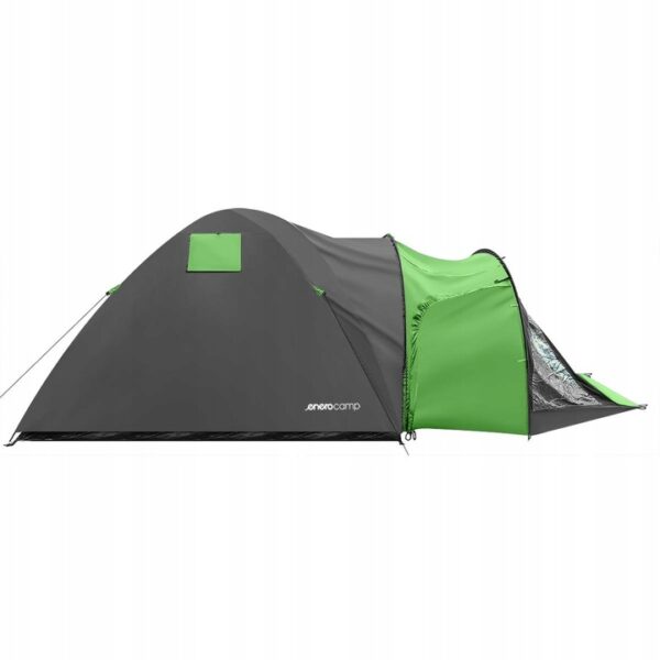 Cort camping 4 persoane cu antreu, impermeabil 3000 mm, 450x210x150 cm, negru si verde - imagine 3