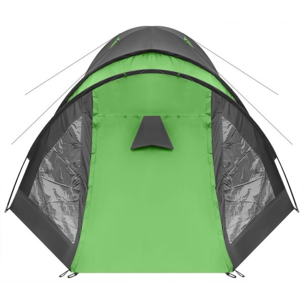Cort camping 4 persoane cu antreu, impermeabil 3000 mm, 450x210x150 cm, negru si verde - imagine 4