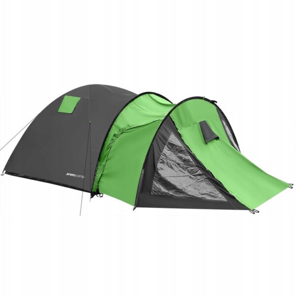 Cort camping 4 persoane cu antreu, impermeabil 3000 mm, 450x210x150 cm, negru si verde - imagine 9
