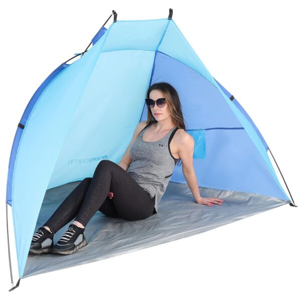 Cort plaja pentru 2 persoane, cu protectie UV si podea izolanta, 200x120x120 cm, albastru - imagine 5