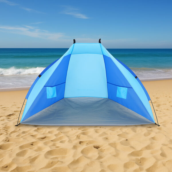 Cort plaja pentru 2 persoane, cu protectie UV si podea izolanta, 200x120x120 cm, albastru - imagine 9