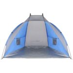 Cort plaja pentru 2 persoane, cu protectie UV si podea izolanta, 200x120x120 cm, albastru si gri