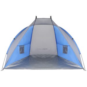 Cort plaja pentru 2 persoane, cu protectie UV si podea izolanta, 200x100x105 cm, albastru si gri