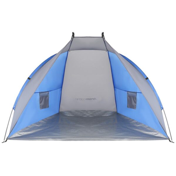 Cort plaja pentru 2 persoane, cu protectie UV si podea izolanta, 200x120x120 cm, albastru si gri