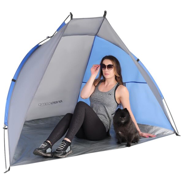 Cort plaja pentru 2 persoane, cu protectie UV si podea izolanta, 200x120x120 cm, albastru si gri - imagine 4
