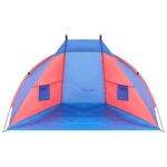 Cort plaja pentru 2 persoane, cu protectie UV si podea izolanta, 200x120x120 cm, albastru si roz