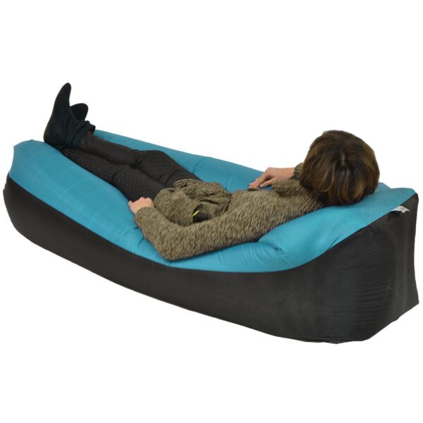 Saltea gonflabila pentru plaja cu pliere rapida, maxim 180kg, 180x70x50 cm, albastru si negru - imagine 2