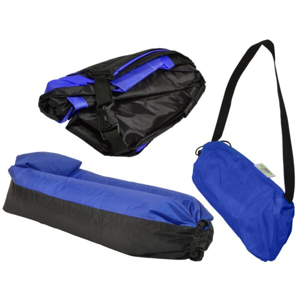 Saltea gonflabila pentru plaja cu pliere rapida, maxim 180kg, 180x70x50 cm, bleumarin si negru - imagine 8