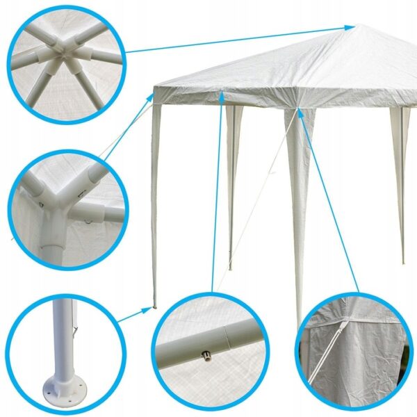 Pavilon gradina cu structura metalica, 6 pereti laterali detasabili, alb, 378x330x260 cm - imagine 2