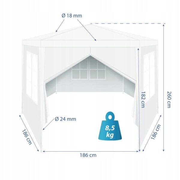 Pavilon gradina cu structura metalica, 6 pereti laterali detasabili, alb, 378x330x260 cm - imagine 5