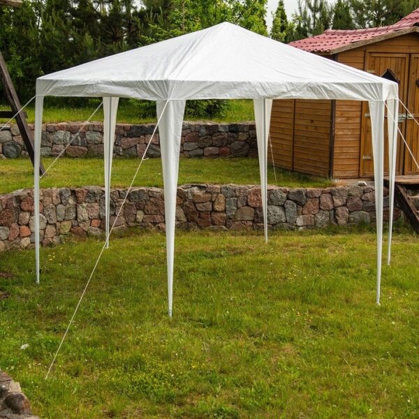 Pavilon gradina cu structura metalica, 6 pereti laterali detasabili, alb, 378x330x260 cm - imagine 6