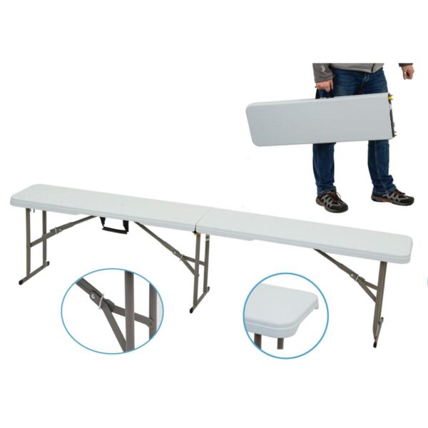 Banca pliabila pentru evenimente si catering, 183x28x43 cm, din HDPE si otel, alb - imagine 7