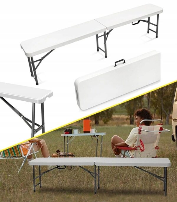 Banca pliabila pentru evenimente si catering, 183x28x43 cm, din HDPE si otel, alb - imagine 8