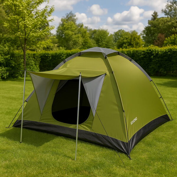 Cort camping 4 persoane, impermeabil 3000 mm, 200x200x115 cm, plasa insecte, verde - imagine 11