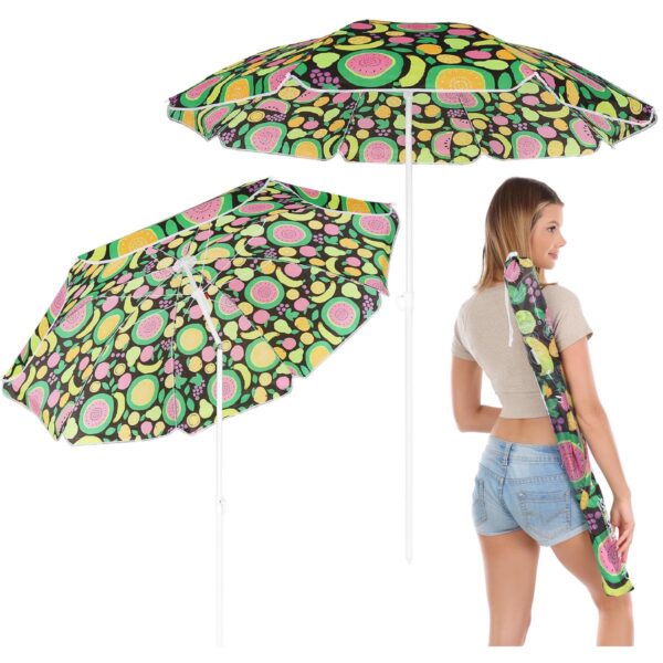 Umbrela de plaja 160 cm cu structura metalica, inclinare reglabila si husa transport, multicolor - imagine 10