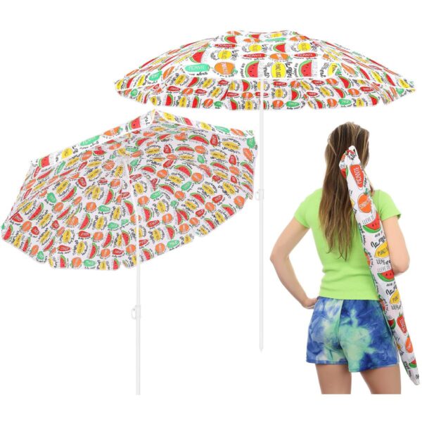 Umbrela plaja 180 cm cu imprimeu fructe, structura otel, reglabila pe inaltime si inclinare, multicolor - imagine 14