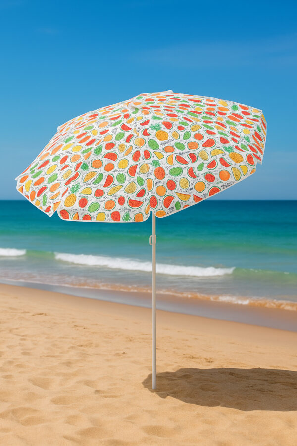 Umbrela plaja 180 cm cu imprimeu fructe, structura otel, reglabila pe inaltime si inclinare, multicolor - imagine 15
