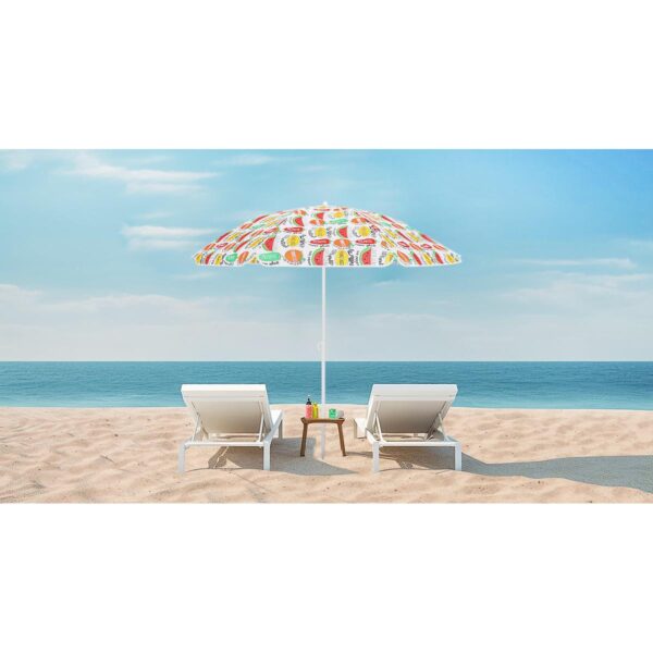 Umbrela plaja 180 cm cu imprimeu fructe, structura otel, reglabila pe inaltime si inclinare, multicolor - imagine 5