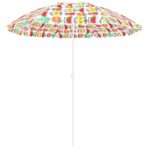 Umbrela plaja 180 cm cu imprimeu fructe, structura otel, reglabila pe inaltime si inclinare, multicolor