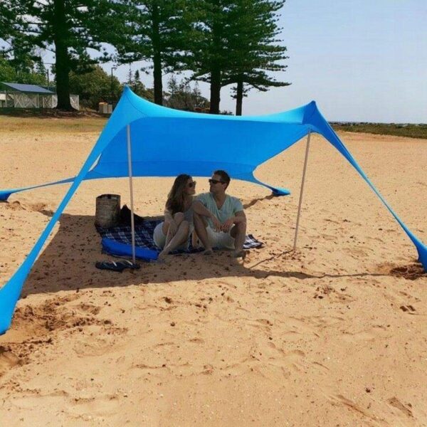 Pavilion turistic de plaja tip cort, cu structura metalica, 210x200x150 cm, albastru - imagine 2