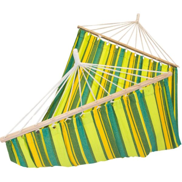 Hamac dublu cu bare din lemn, pentru 2 persoane, bumbac, 150kg, 200x150 cm, verde si galben - imagine 11