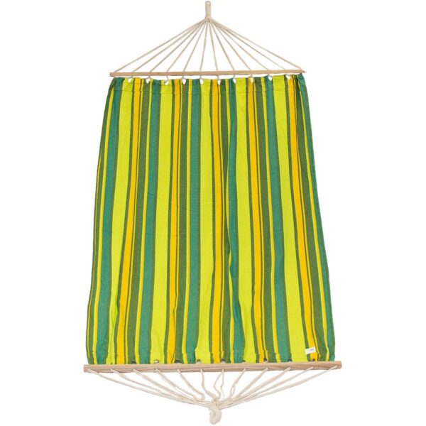 Hamac dublu cu bare din lemn, pentru 2 persoane, bumbac, 150kg, 200x150 cm, verde si galben - imagine 14