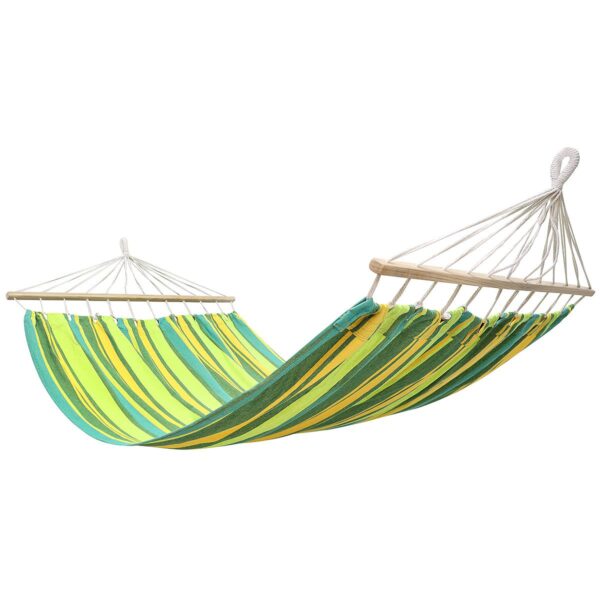 Hamac dublu cu bare din lemn, pentru 2 persoane, bumbac, 150kg, 200x150 cm, verde si galben - imagine 3