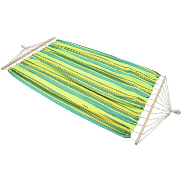 Hamac dublu cu bare din lemn, pentru 2 persoane, bumbac, 150kg, 200x150 cm, verde si galben - imagine 4