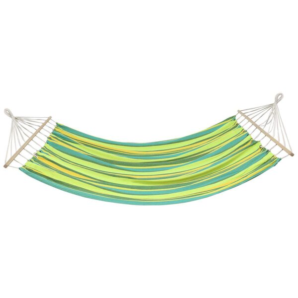 Hamac dublu cu bare din lemn, pentru 2 persoane, bumbac, 150kg, 200x150 cm, verde si galben - imagine 7