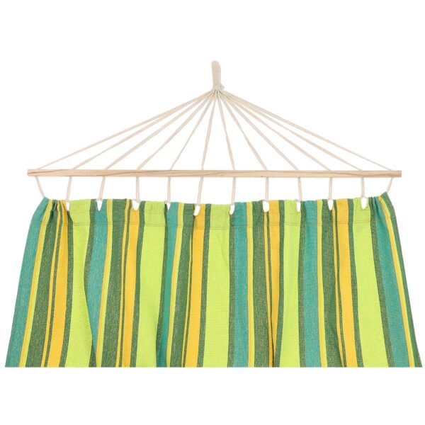 Hamac dublu cu bare din lemn, pentru 2 persoane, bumbac, 150kg, 200x150 cm, verde si galben - imagine 8