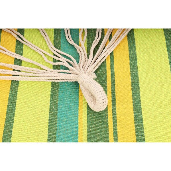 Hamac dublu cu bare din lemn, pentru 2 persoane, bumbac, 150kg, 200x150 cm, verde si galben - imagine 9