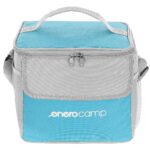 Geanta termica 10L cu buzunare, izolatie aluminiu, 24x19x22 cm, albastru si gri