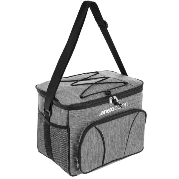 Geanta termica 18L cu buzunare laterale, strat termoizolant PEVA si curea reglabila, 33x21x26 cm, gri - imagine 3