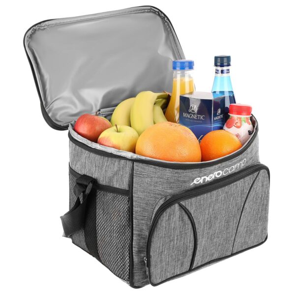 Geanta termica 18L cu buzunare laterale, strat termoizolant PEVA si curea reglabila, 33x21x26 cm, gri - imagine 6