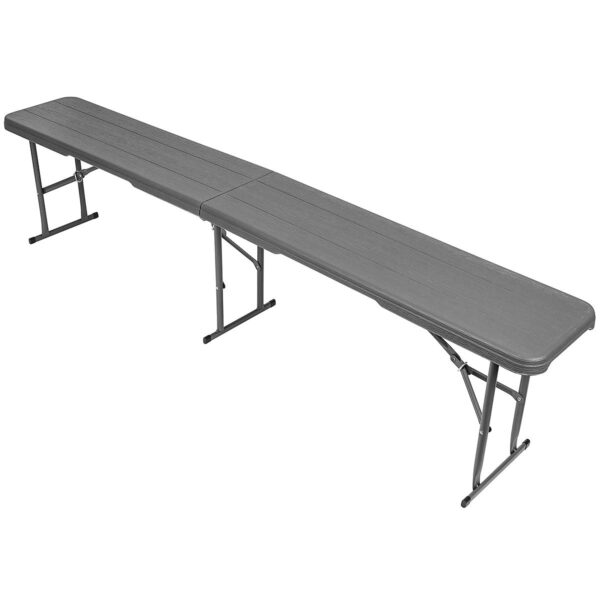 Banca pliabila, imitatie lemn, HDPE si otel, 183x28x43 cm, gri inchis - imagine 3