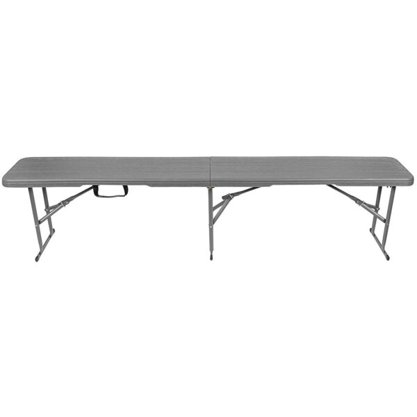 Banca pliabila, imitatie lemn, HDPE si otel, 183x28x43 cm, gri inchis - imagine 4