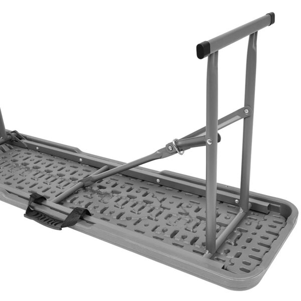 Banca pliabila, imitatie lemn, HDPE si otel, 183x28x43 cm, gri inchis - imagine 7