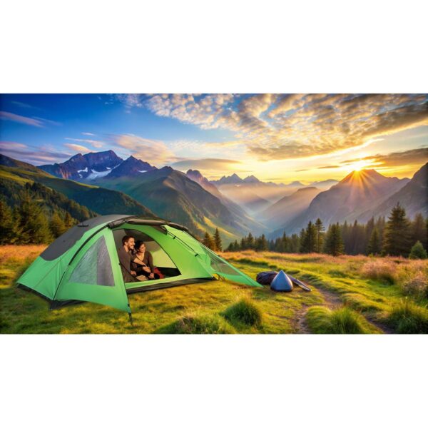 Cort camping 4 persoane cu antreu, protectie UV, impermeabil 3000 mm, 330x250x105 cm, gri - imagine 14