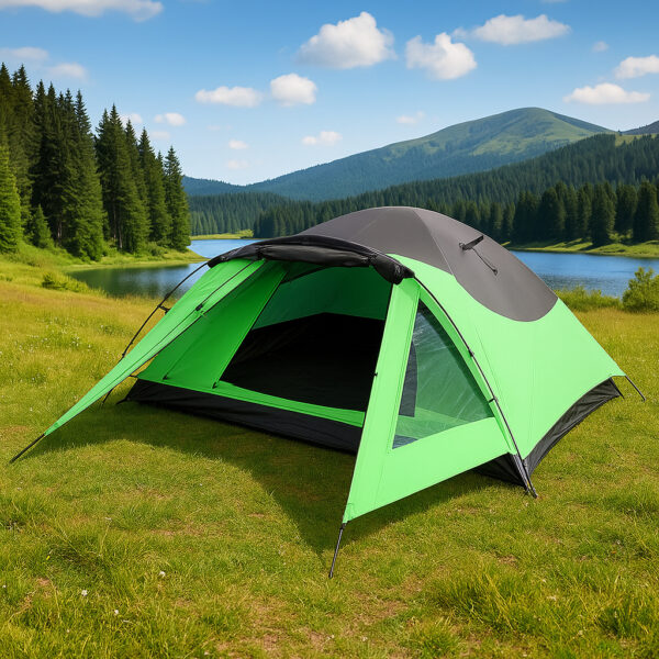 Cort camping 4 persoane cu antreu, protectie UV, impermeabil 3000 mm, 330x250x105 cm, gri - imagine 21