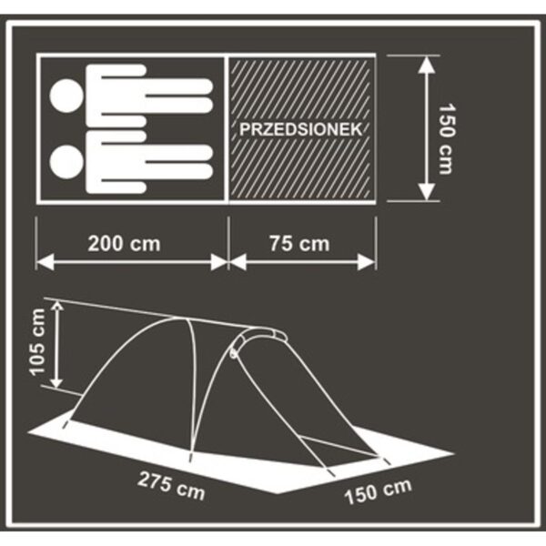 Cort camping 2 persoane cu veranda, impermeabil 3000 mm, 275x150x105 cm, verde - imagine 6