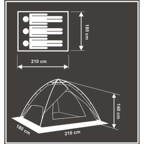 Cort camping 3 persoane, automat cu sistem pop-up, 2 intrari, 2000 mm, 210x180x140 cm, albastru - imagine 11