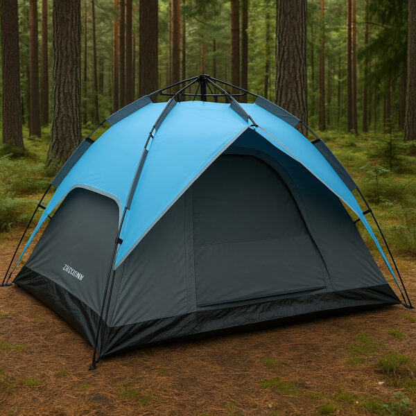 Cort camping 3 persoane, automat cu sistem pop-up, 2 intrari, 2000 mm, 210x180x140 cm, albastru - imagine 19