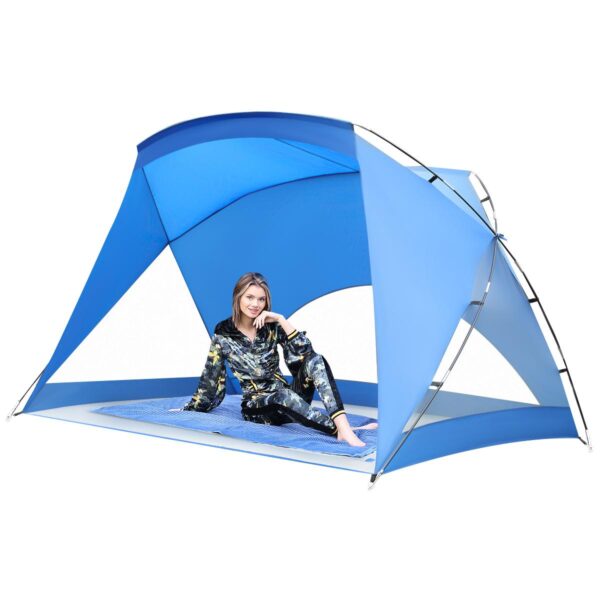 Cort plaja pentru 4 persoane, cu podea, protectie UV, 273x195x177 cm, albastru - imagine 2