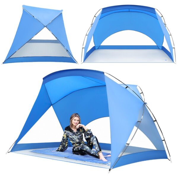 Cort plaja pentru 4 persoane, cu podea, protectie UV, 273x195x177 cm, albastru - imagine 14