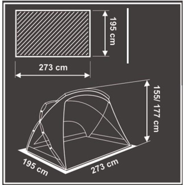 Cort plaja pentru 4 persoane, cu podea, protectie UV, 273x195x177 cm, albastru - imagine 6