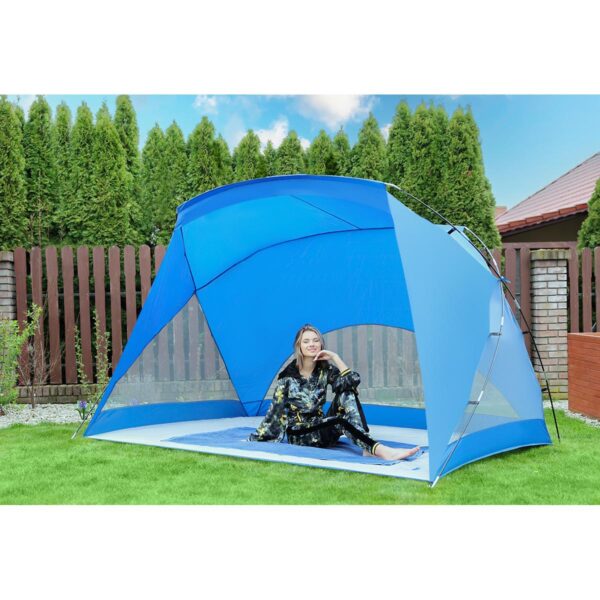 Cort plaja pentru 4 persoane, cu podea, protectie UV, 273x195x177 cm, albastru - imagine 7