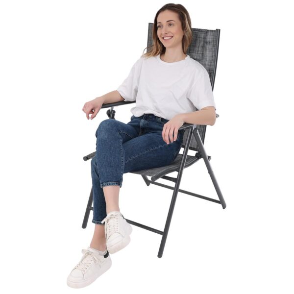 Set 2 scaune reglabile de gradina cu tetiera, textilene si cadru metalic, 57x68x106 cm, gri - imagine 4